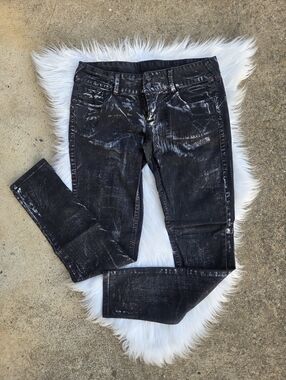 bebe- Black Metallic Acid Wash Skinny Jeans- Size 29